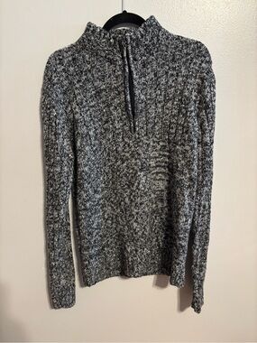 Michael Brandon Men’s Black & White Marled 1/4 Zip Mock Neck Pullover Sweater